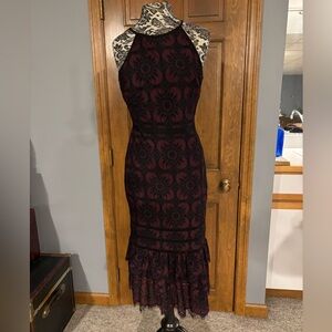 Burgundy and Black Embellished Bubble Midi dress